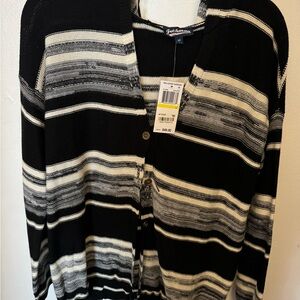 NWT Macys black-and-white button down hooded cardigan.